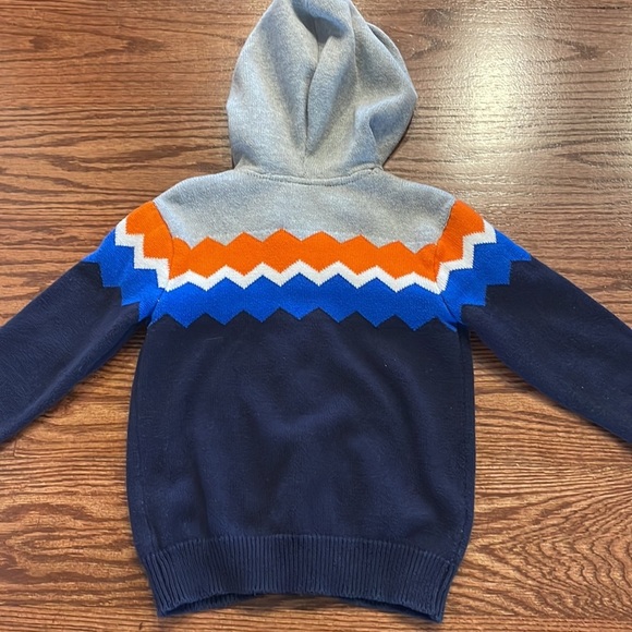 Gymboree toddler boys Chevron zip cardigan sweater hooded grey/blue/orange 3T - Picture 3 of 8